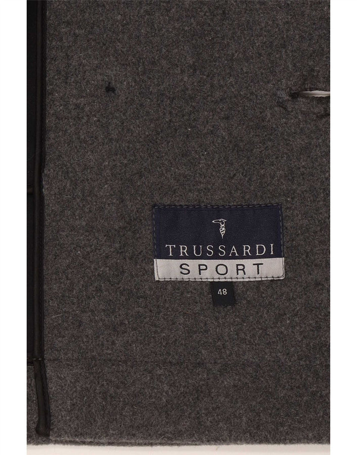Trussardi Mens Pea Coat IT 48 Medium Grey Wool
