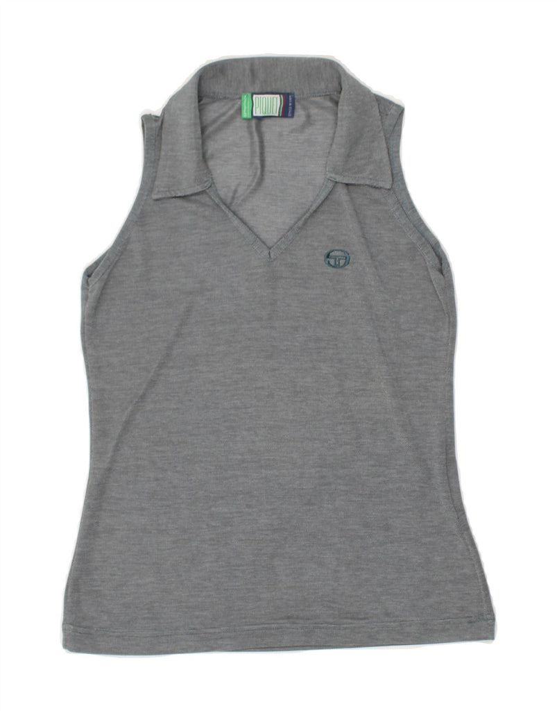 SERGIO TACCHINI Womens Sleeveless Polo Shirt IT 40 Small Grey Polyamide | Vintage Sergio Tacchini | Thrift | Second-Hand Sergio Tacchini | Used Clothing | Messina Hembry 