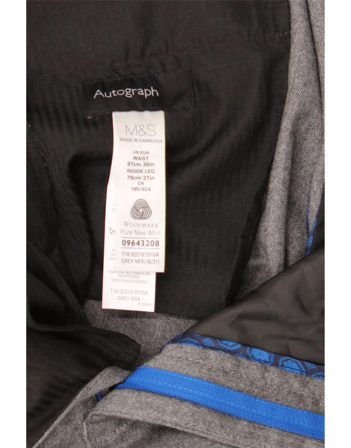 MARKS & SPENCER Mens Autograph Suit Trousers W36 L31 Grey Herringbone