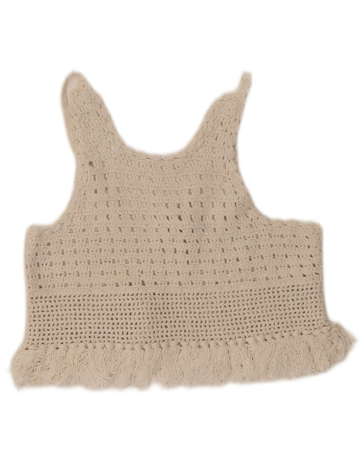 Zara Womens Crochet Cami Top UK 8 Small Off White Cotton