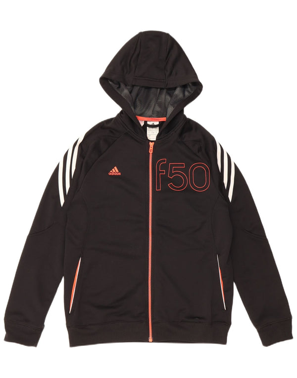 ADIDAS Boys F50 Graphic Zip Hoodie Sweater 13-14 Years Black Polyester