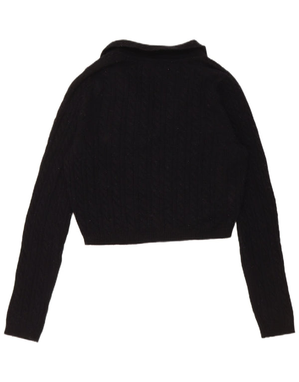 Jack Wills Womens Crop Polo Neck Jumper Sweater UK 14 Large Black