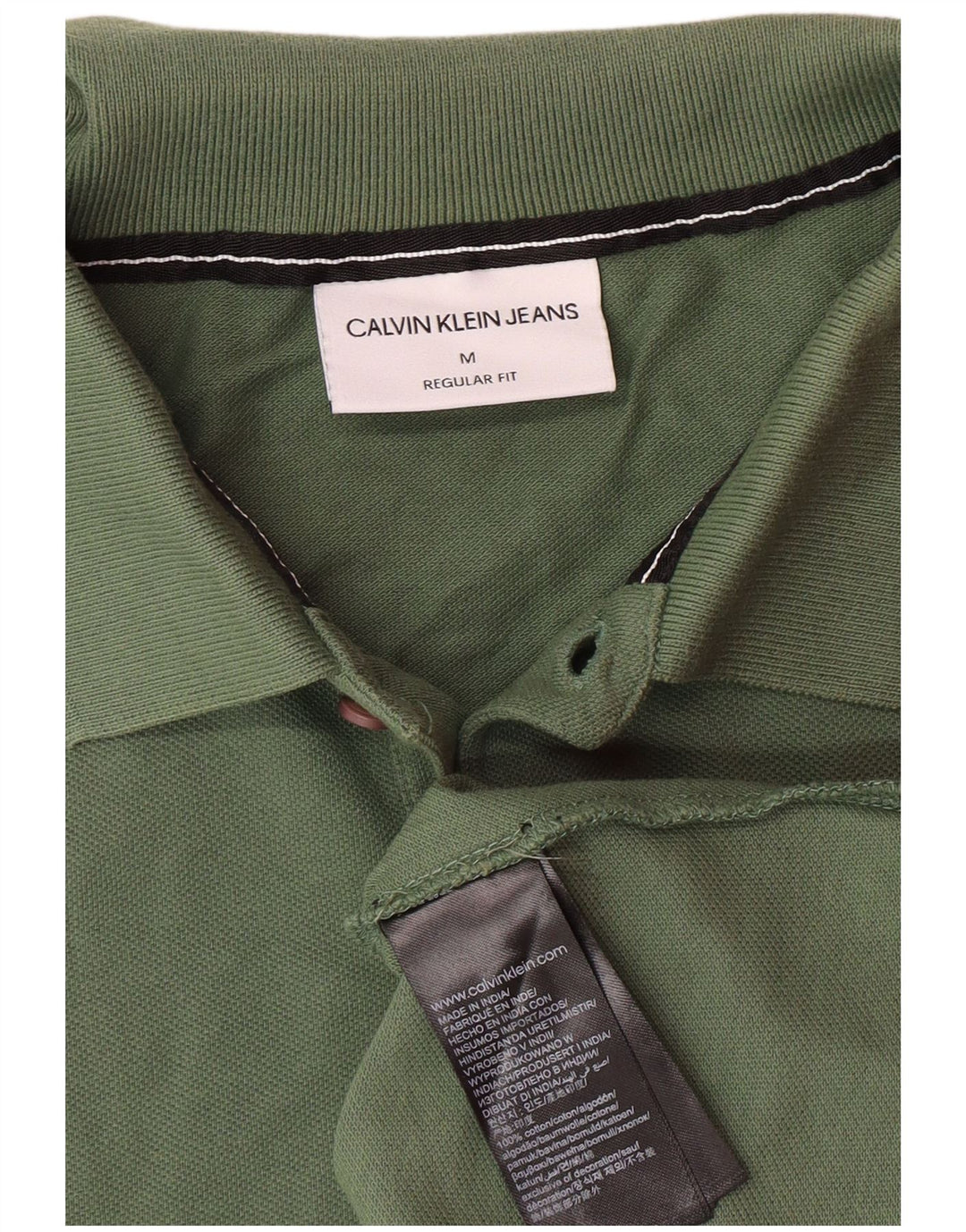 CALVIN KLEIN JEANS Mens Regular Fit Graphic Polo Shirt Medium Khaki Cotton