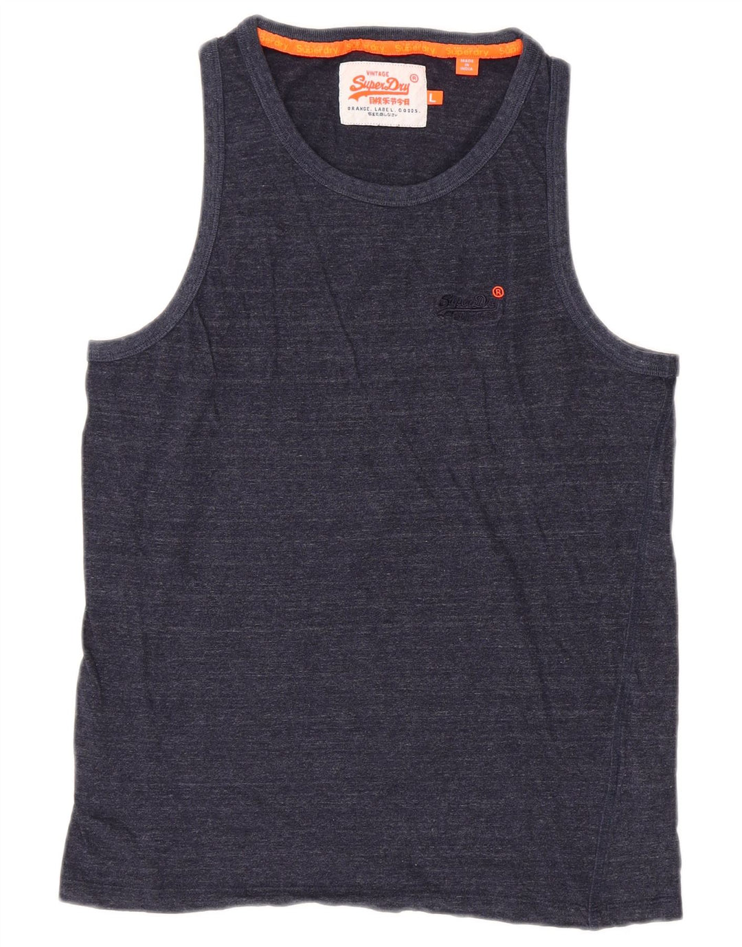 SUPERDRY Womens Vest Top UK 14 Large Navy Blue Cotton