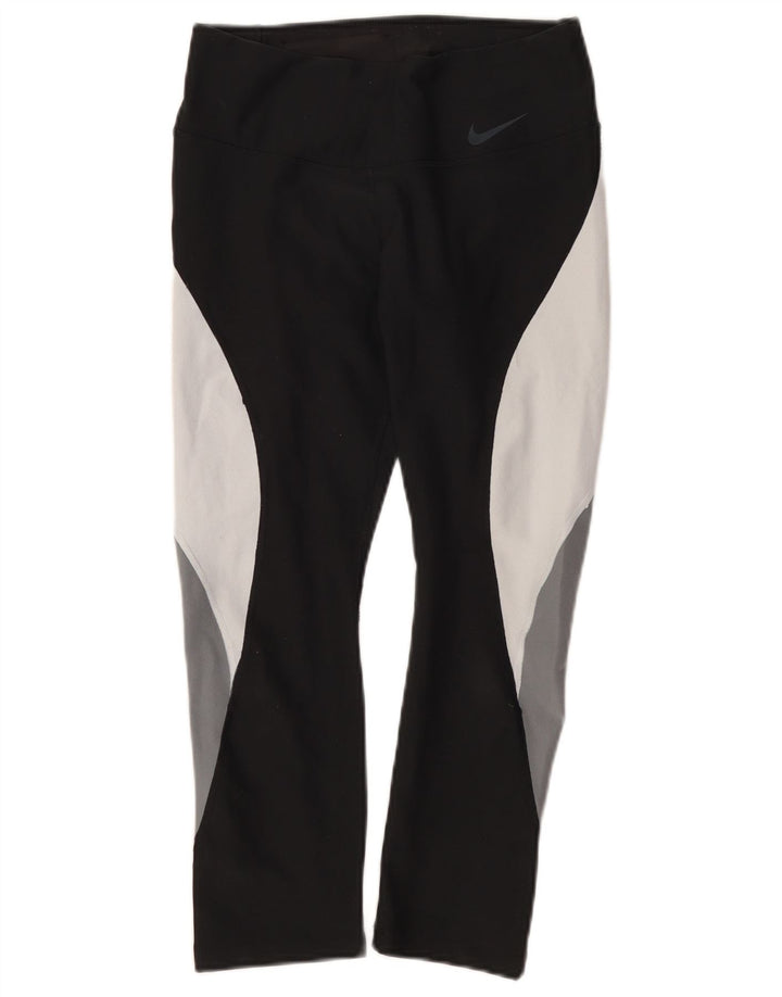 Nike Womens Dri Fit Capri Leggings UK 10 Small  Black Colourblock Polyester