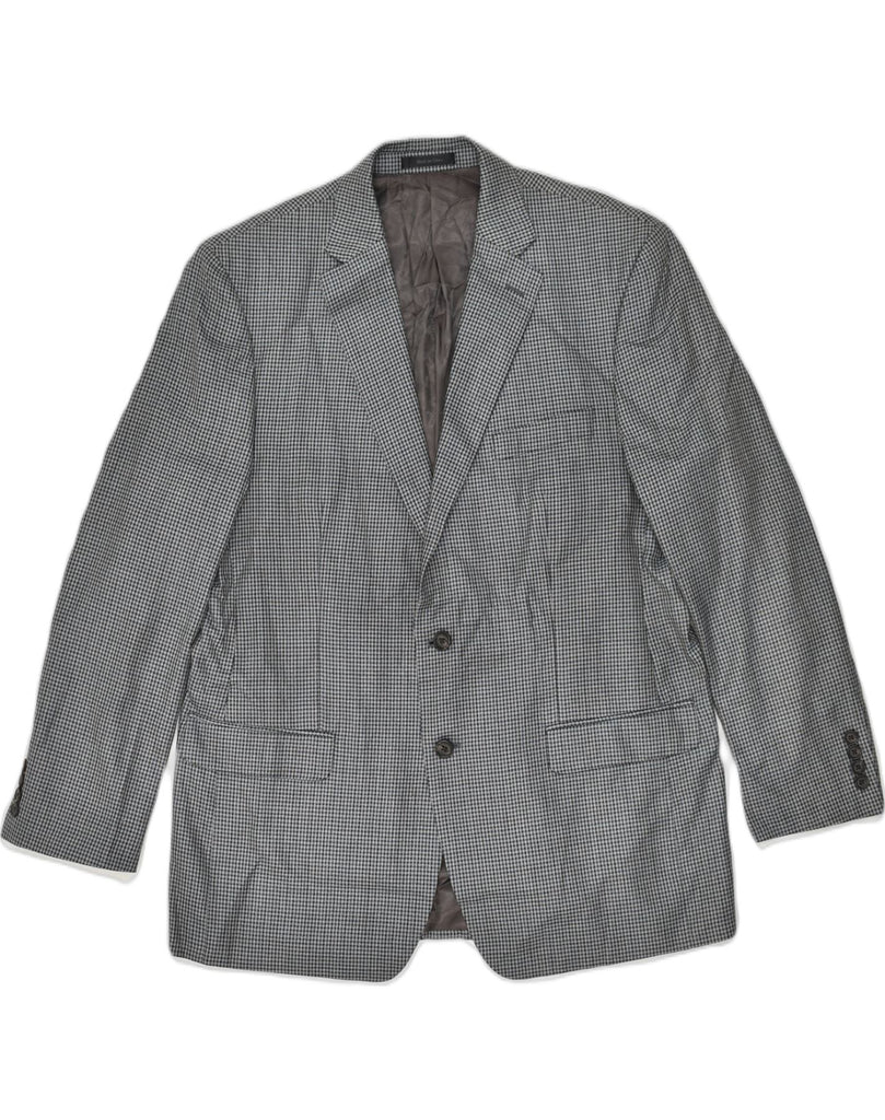 RALPH LAUREN Mens 2 Button Blazer Jacket UK 44 2XL  Grey Houndstooth Silk | Vintage Ralph Lauren | Thrift | Second-Hand Ralph Lauren | Used Clothing | Messina Hembry 