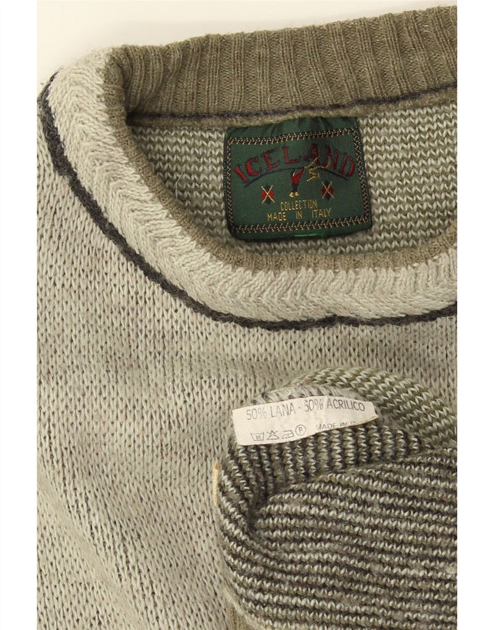 Iceland Mens Graphic Crew Neck Jumper Sweater XL Grey Argyle/Diamond Wool