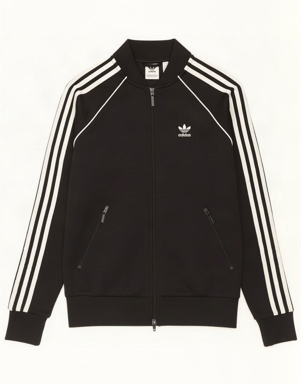 Adidas Womens Tracksuit Top Jacket UK 8 Small Black Cotton