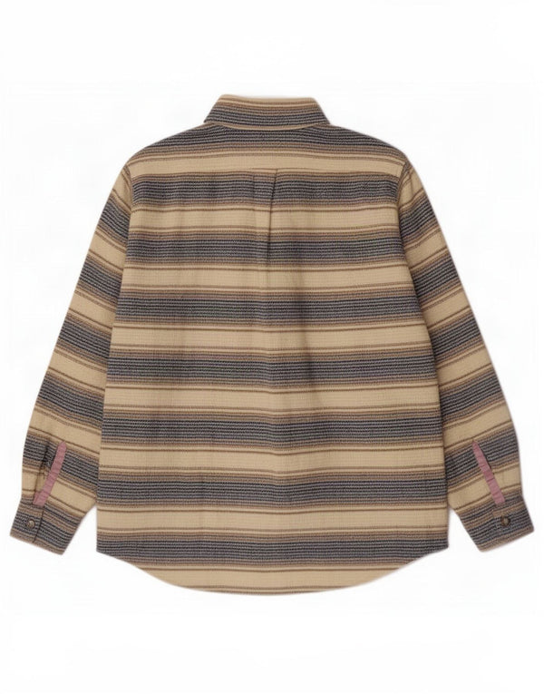 Benetton Mens Loose Fit Flannel Shirt Small Beige Striped Acrylic