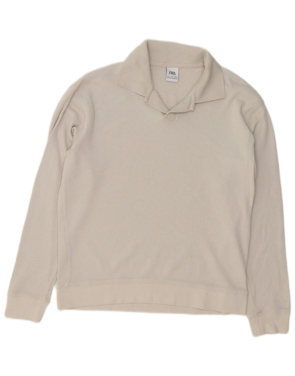 ZARA Mens Polo Neck Jumper Sweater Small Grey Cotton