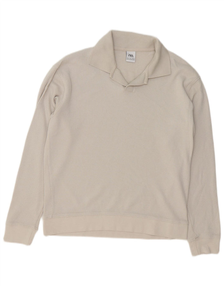 ZARA Mens Polo Neck Jumper Sweater Small Grey Cotton