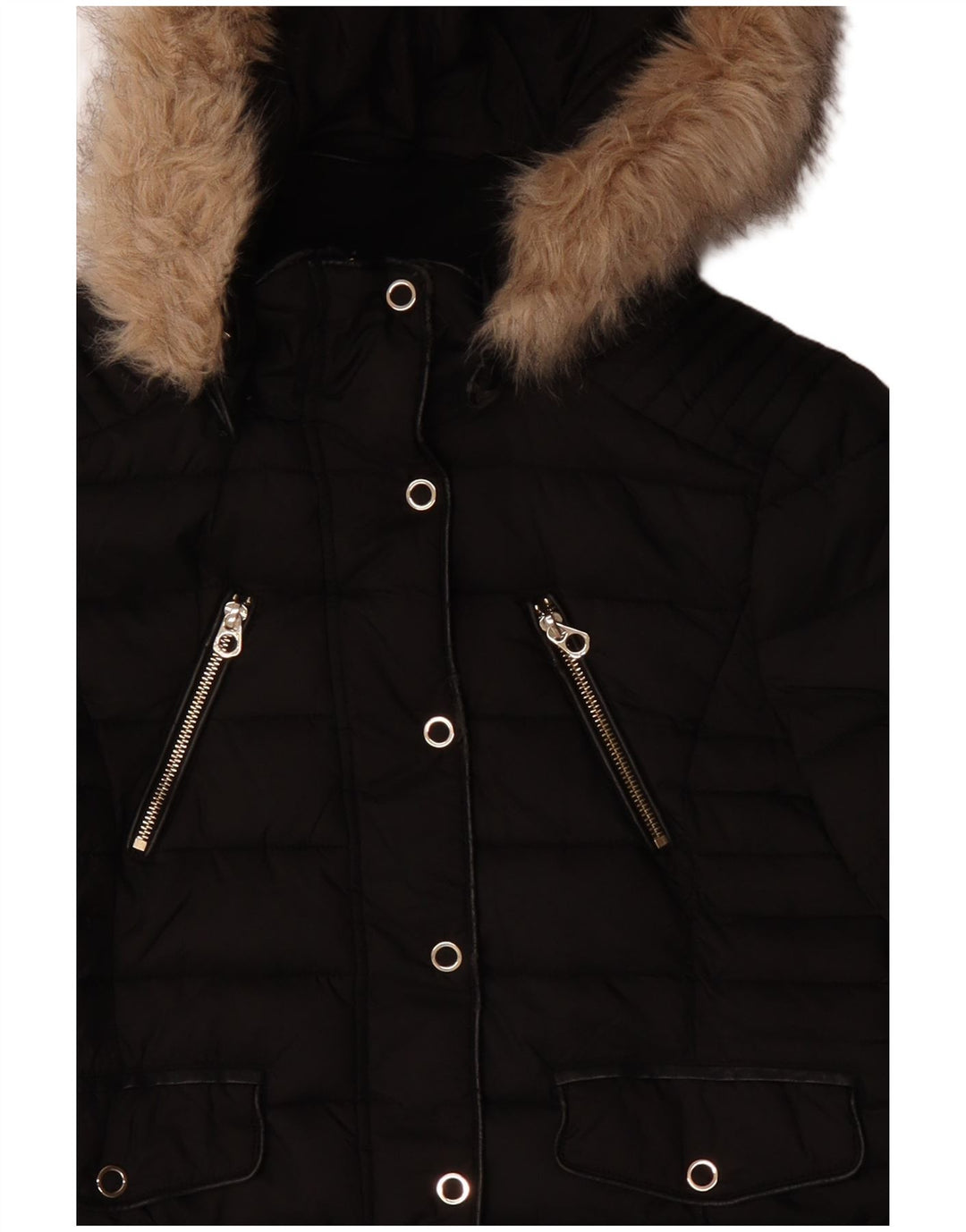 Zara Womens Hooded Padded Jacket UK 14 Medium Black Polyester