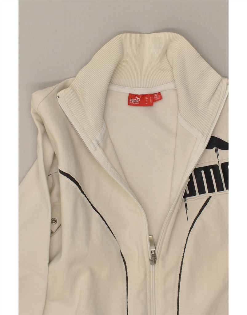 PUMA Womens Graphic Tracksuit Top Jacket UK 14 Medium  White Cotton Vintage Puma and Second-Hand Puma from Messina Hembry 