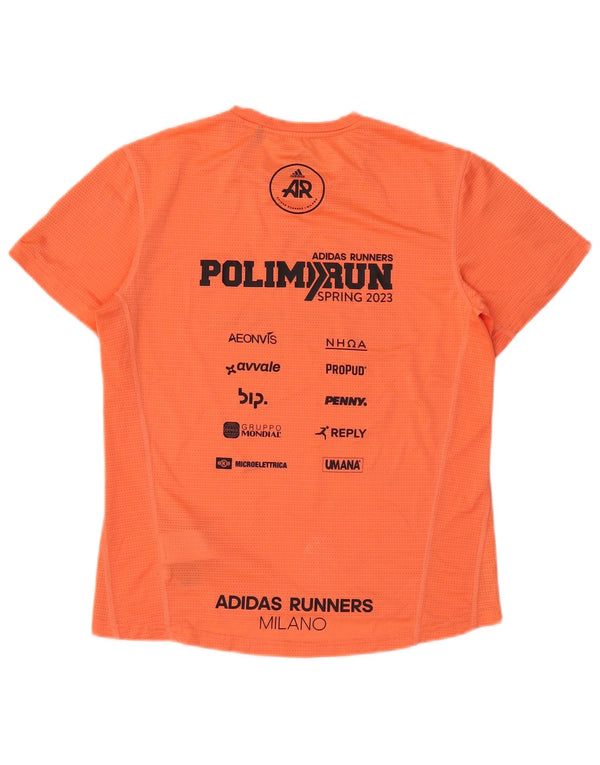 ADIDAS Womens Aeroready Graphic T-Shirt Top UK 12/14 Medium Orange