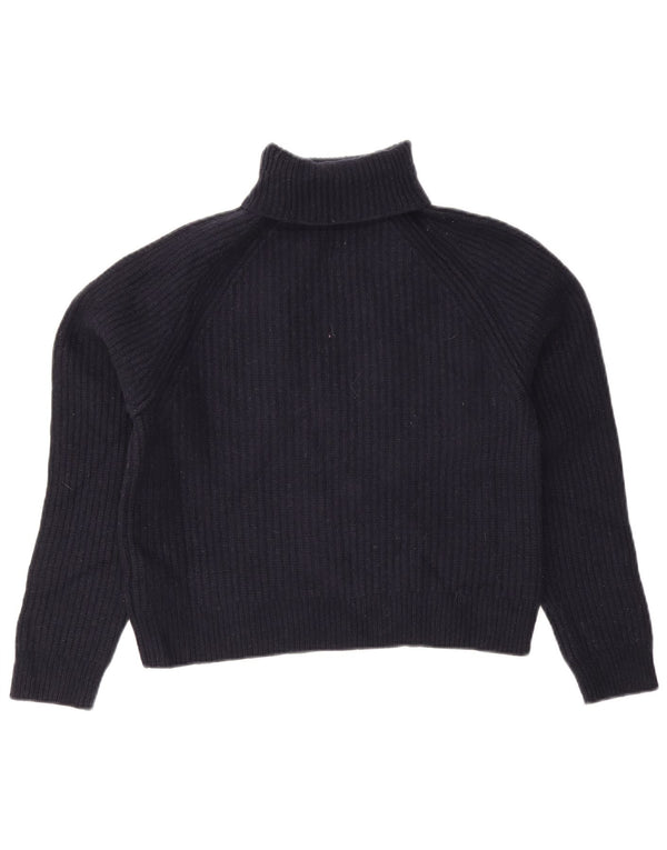 Jigsaw Womens Crop Roll Neck Jumper Sweater UK 6 XS Navy Blue Wool