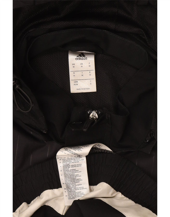 ADIDAS Mens Hooded Rain Jacket UK 38 Medium Black Colourblock Polyester