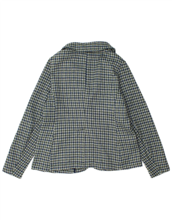 Lands End Womens 1 Button Blazer Jacket UK 10 Small Blue Houndstooth