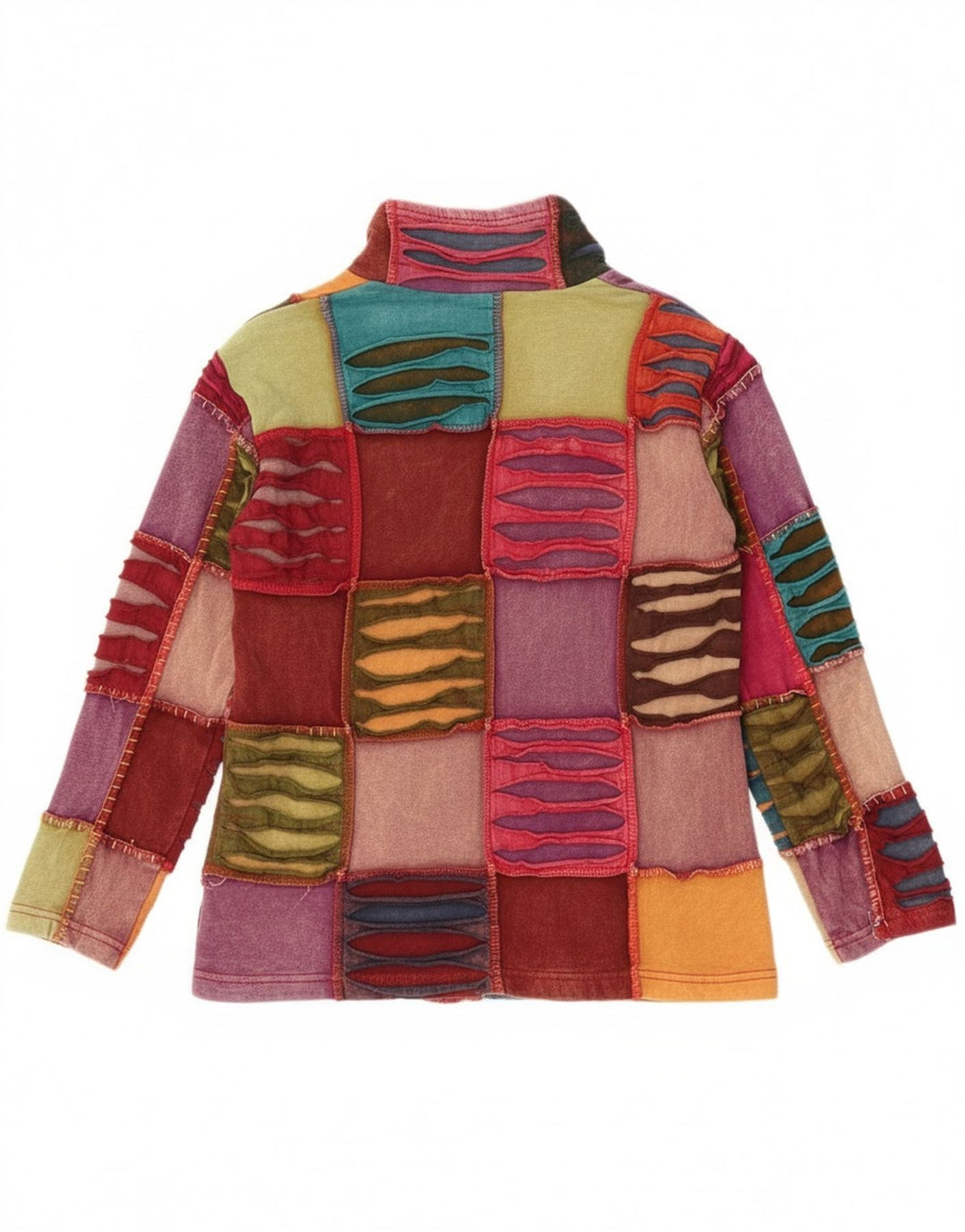 Vintage Womens Crazy Pattern Zip Hoodie Sweater UK 18 XL Multicoloured Bohe