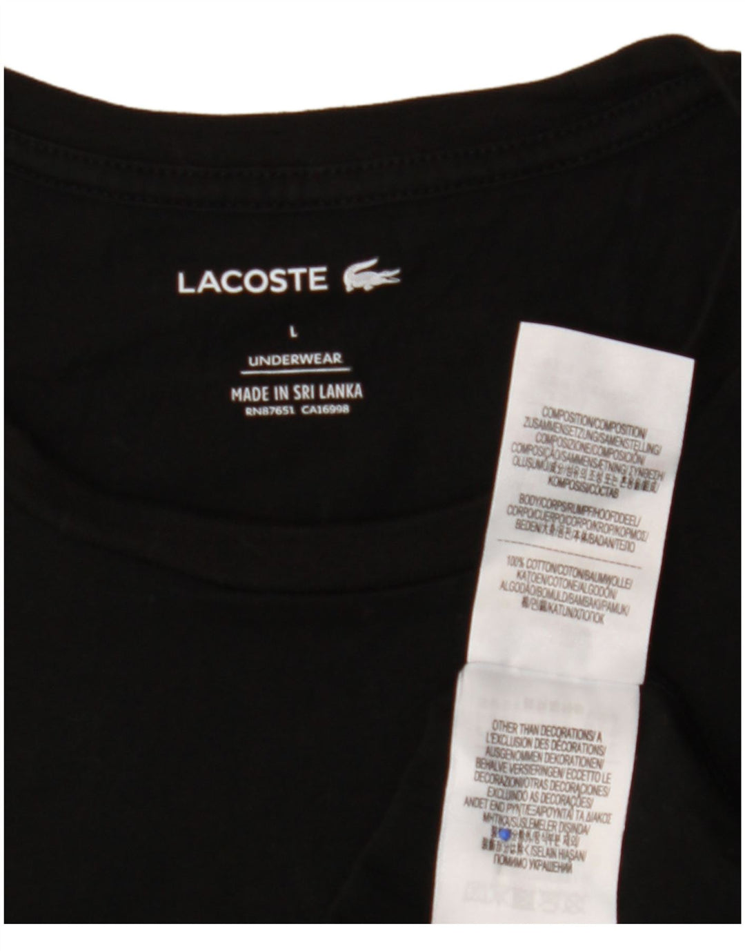 LACOSTE Womens T-Shirt Top UK 14 Large Black Cotton