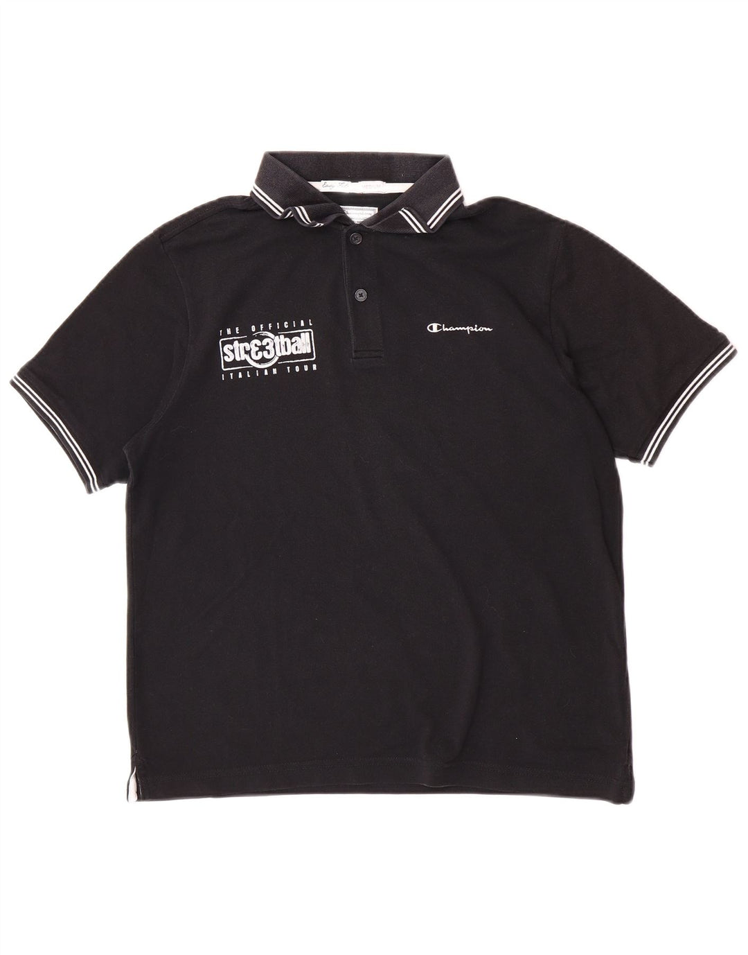 Champion Mens Easy Fit Graphic Polo Shirt Medium Black Cotton