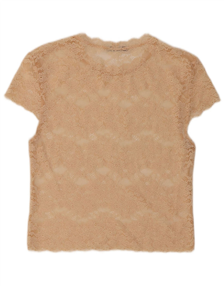 Zara Womens Lace See Through Top UK 10 Small Beige Floral