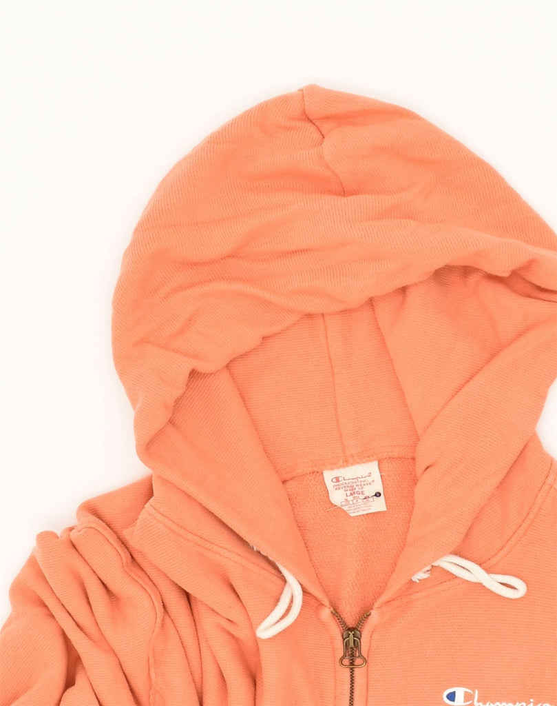 CHAMPION Womens Oversized Zip Hoodie Sweater UK 14 Large Orange Cotton | Vintage Champion | Thrift | Second-Hand Champion | Used Clothing | Messina Hembry 