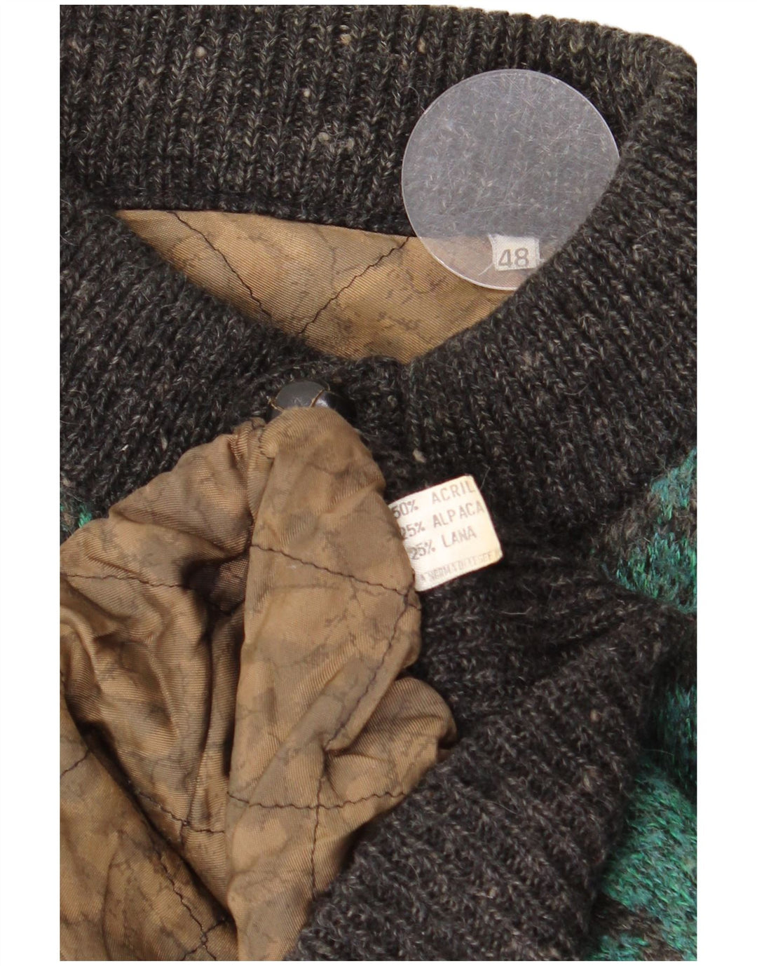 Vintage Mens Abstract Pattern Knit Bomber Jacket IT 48 Medium Green Acrylic