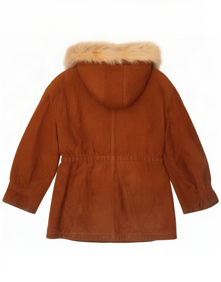 Vintage Womens Hooded Suede Parka Jacket IT 42 Medium Brown