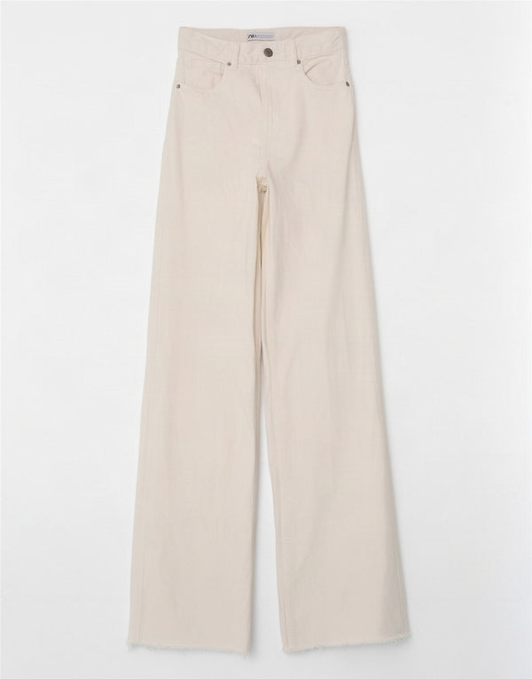 Zara Womens High Waist Wide Leg Jeans EU 34 2XS W24 L33 Off White Cotton