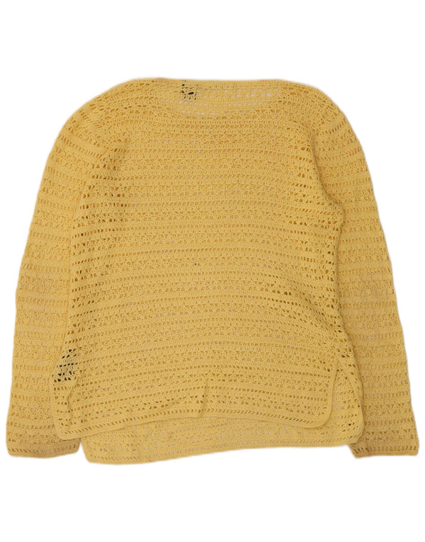 Liz Claiborne Womens See Through Boat Neck Jumper Sweater UK 14 Medium Yell