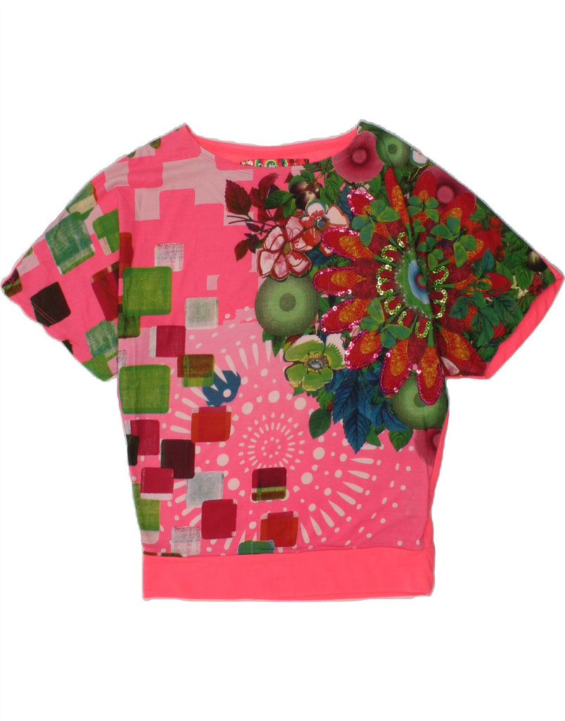DESIGUAL Girls Batwing Blouse Top 9-10 Years Pink Floral Polyester | Vintage Desigual | Thrift | Second-Hand Desigual | Used Clothing | Messina Hembry 