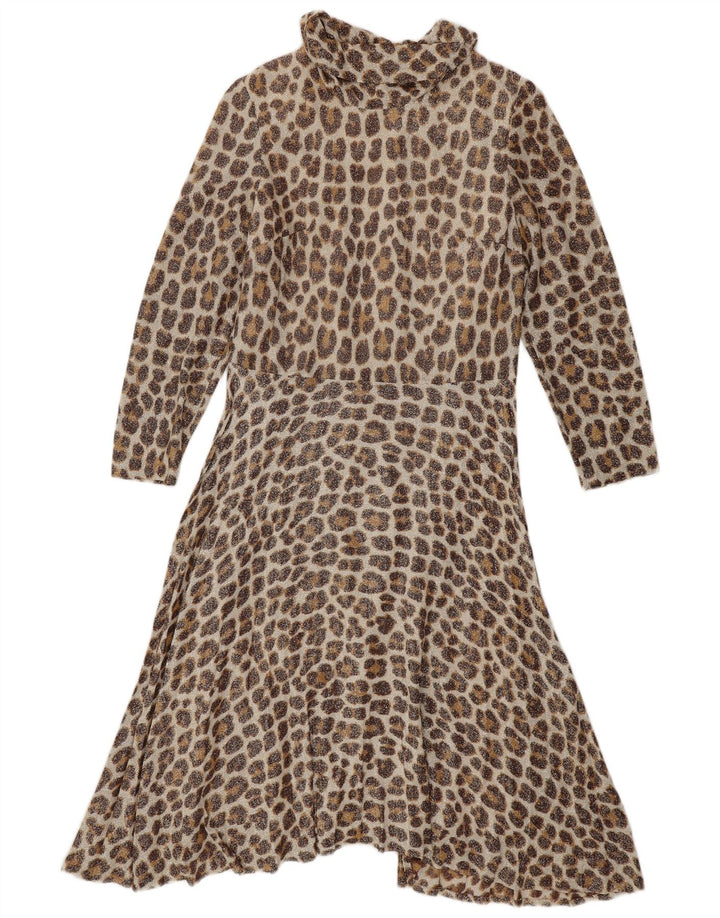 Vintage Womens 3/4 Sleeve Maxi Dress IT 42 Medium Beige Animal Print