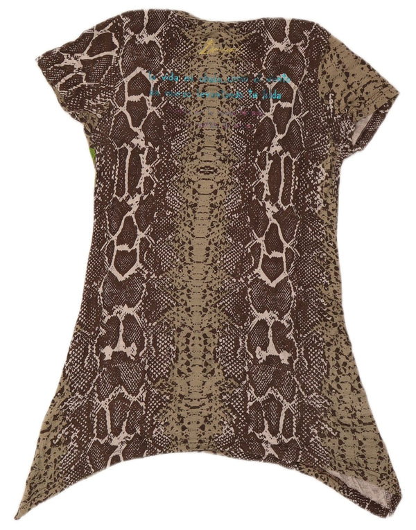 Desigual Womens Graphic Asymmetric Tunic Top UK 10 Small Brown Animal Print