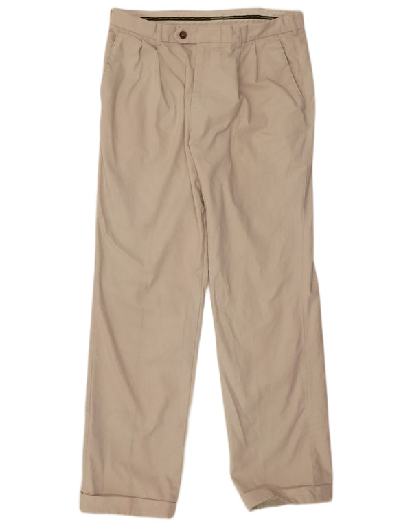 Marks & Spencer Mens Pegged Suit Trousers W34 L31 Beige Cotton