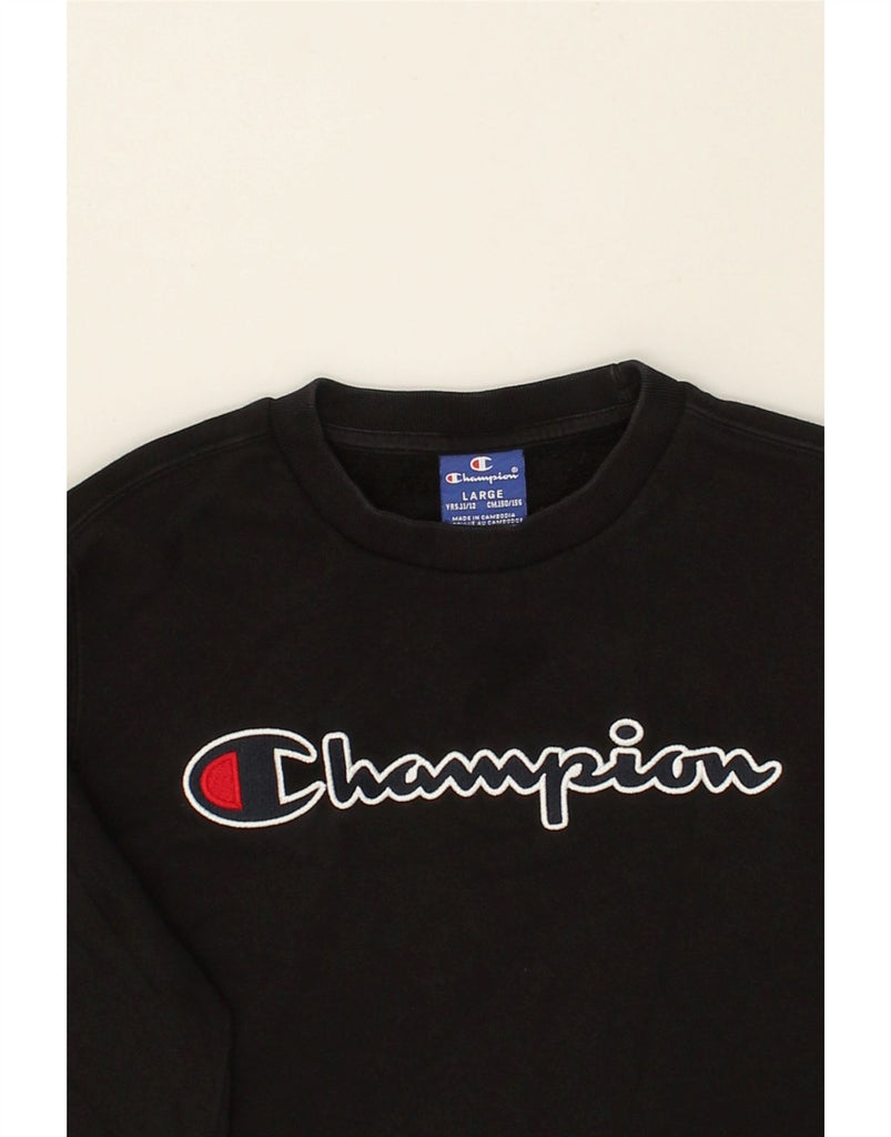 CHAMPION Boys Graphic Sweatshirt Jumper 11-12 Years Large Black | Vintage Champion | Thrift | Second-Hand Champion | Used Clothing | Messina Hembry 