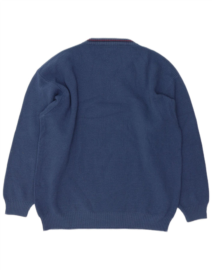 VINTAGE Mens Graphic Crew Neck Jumper Sweater XL Blue Wool
