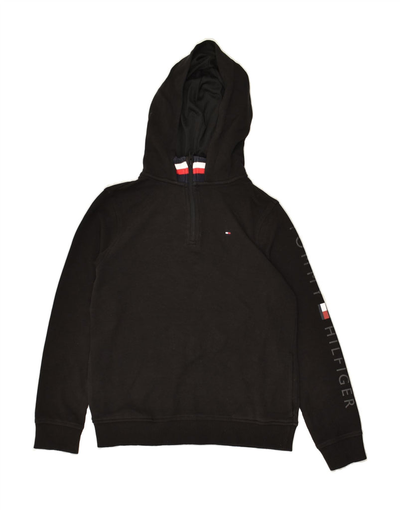 TOMMY HILFIGER Boys Graphic Zip Neck Hoodie Jumper 11-12 Years Black | Vintage Tommy Hilfiger | Thrift | Second-Hand Tommy Hilfiger | Used Clothing | Messina Hembry 