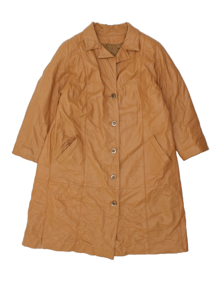 VINTAGE Womens Leather Coat UK 14 Large Beige Vintage Vintage and Second-Hand Vintage from Messina Hembry 