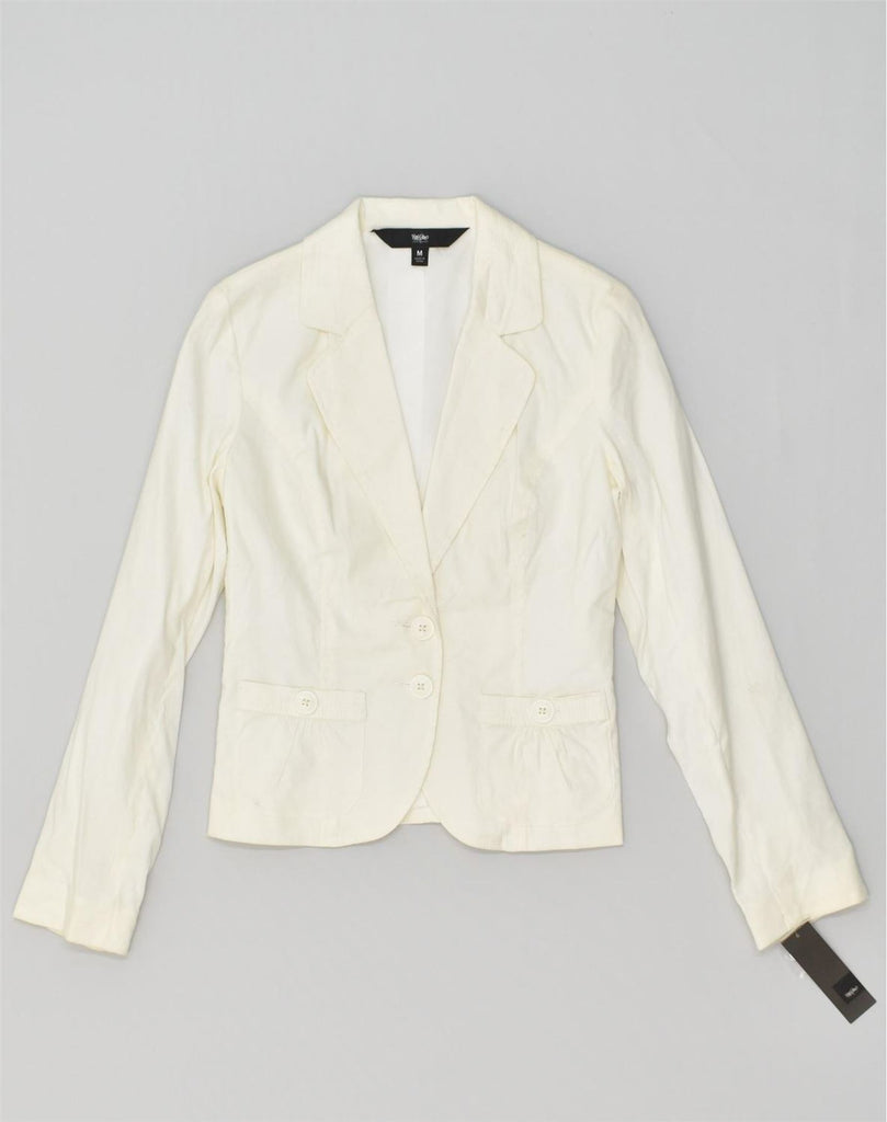 MOSSIMO Womens 2 Button Blazer Jacket UK 12 Medium White Cotton | Vintage Mossimo | Thrift | Second-Hand Mossimo | Used Clothing | Messina Hembry 