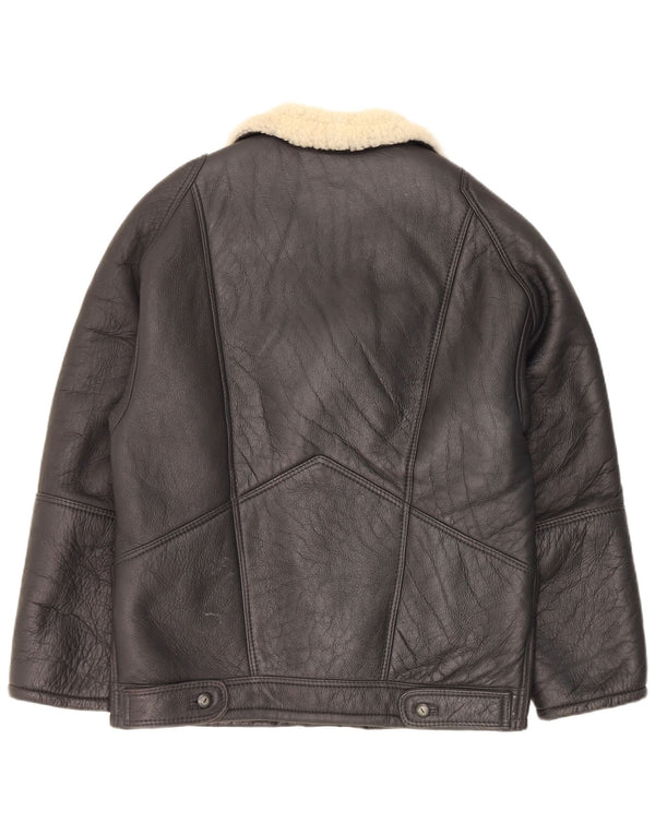 Pierre Cardin Mens Shearling Jacket IT 48 Medium Black Leather