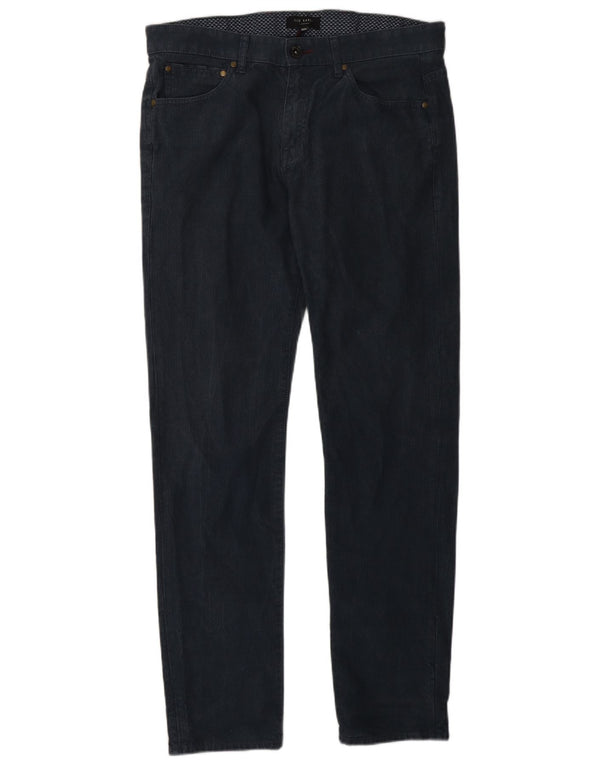 Ted Baker Mens Slim Casual Trousers W32 L30 Navy Blue Herringbone Cotton