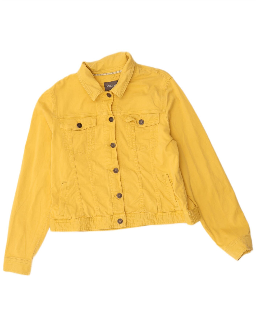 Laura Ashley Womens Crop Oversized Denim Jacket UK 14 Large Yellow Cotton
