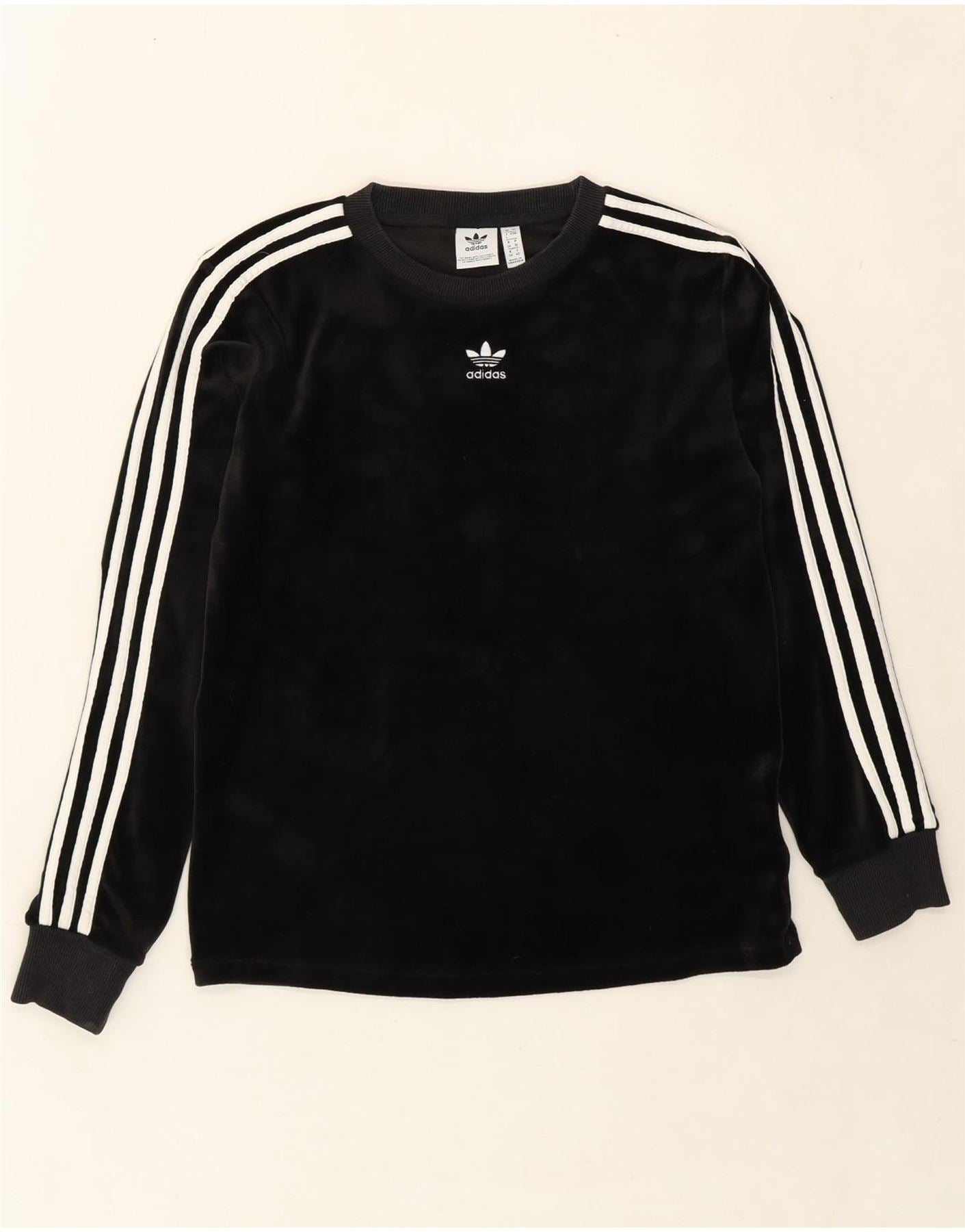 ADIDAS Womens Velour Sweatshirt Jumper UK Small Black Polyester