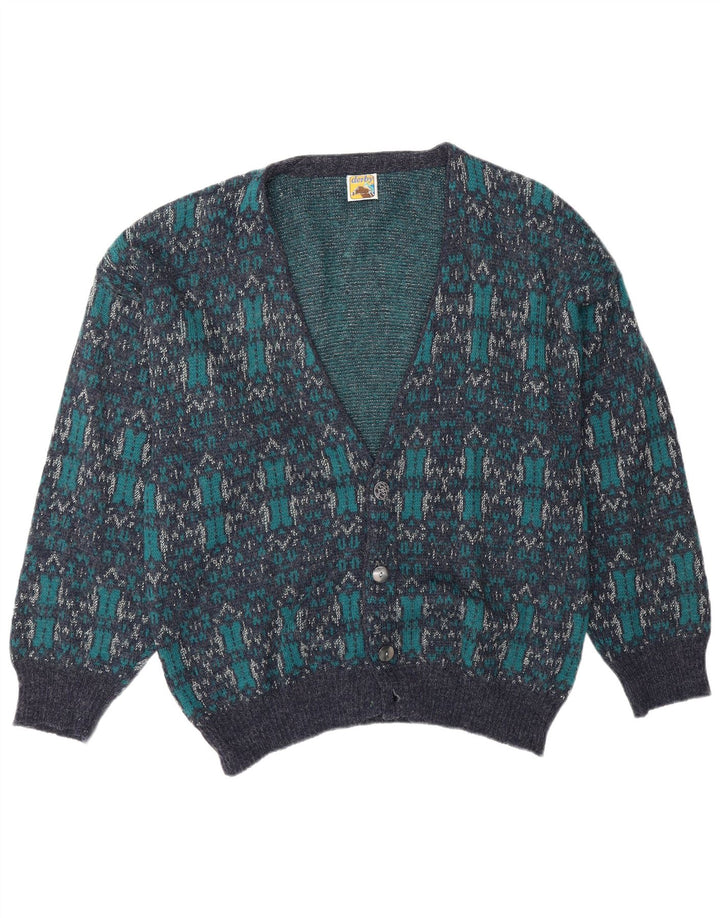 Derby Mens Cardigan Sweater Large Blue Geometric