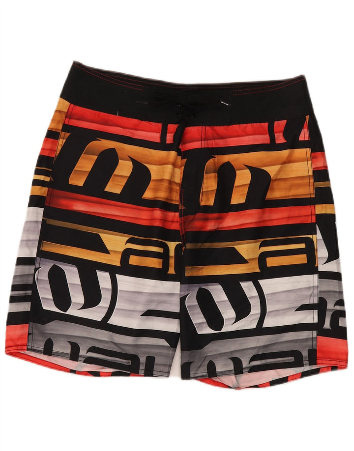 ANIMAL Mens Graphic Swimming Shorts Large  Multicoloured Striped Polyester