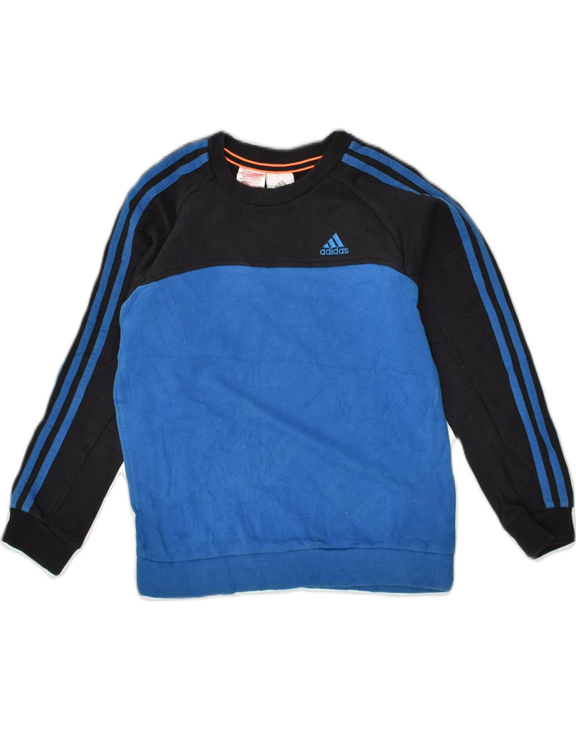 ADIDAS Boys Sweatshirt Jumper 9-10 Years Blue Colourblock Cotton | Vintage Adidas | Thrift | Second-Hand Adidas | Used Clothing | Messina Hembry 