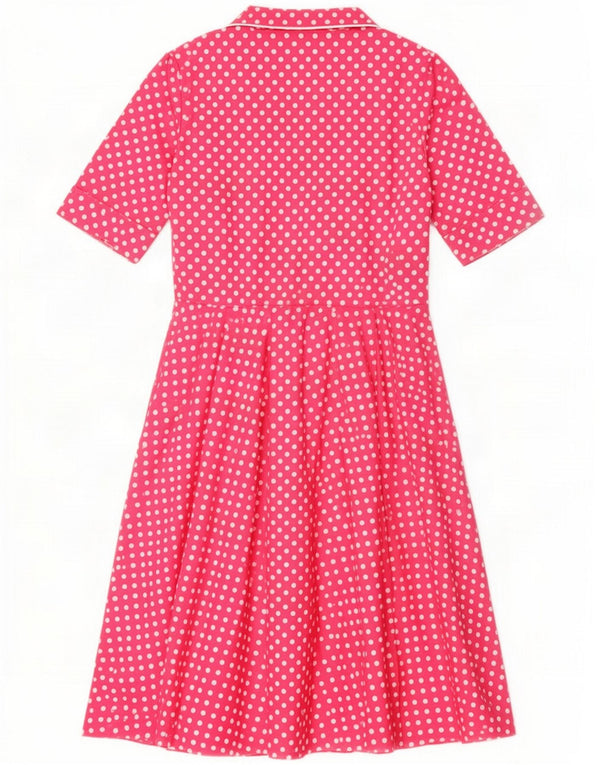 Vintage Girls Swing Dress 13-14 Years Pink Polka Dot Cotton