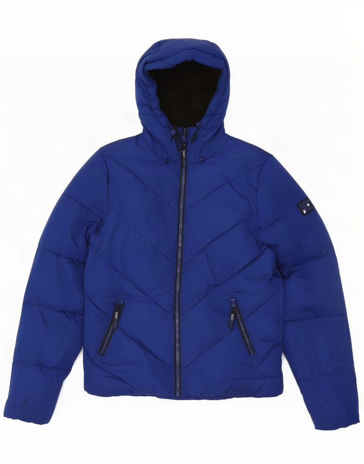 Superdry Mens Hooded Padded Jacket UK 38 Medium Blue Polyester