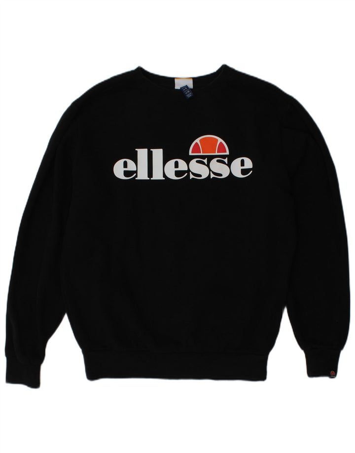 ELLESSE Womens Oversized Graphic Sweatshirt Jumper UK 10 Small Black