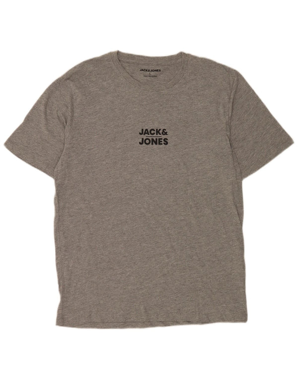 Jack & Jones Mens Graphic T-Shirt Top Large Grey Flecked Cotton